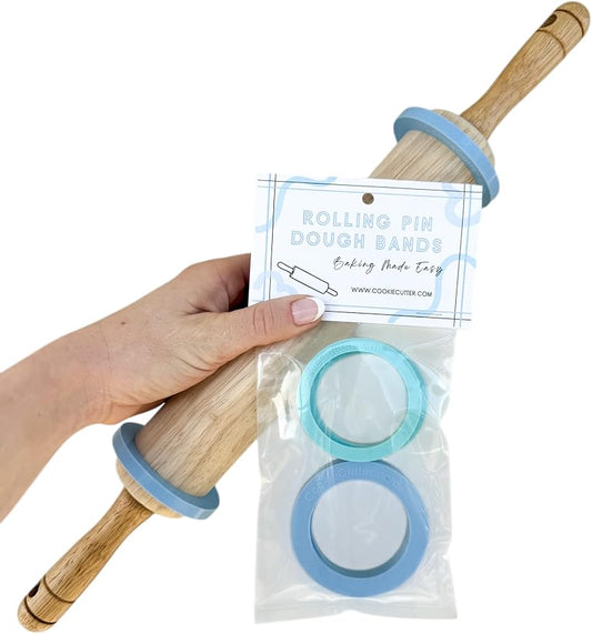 CookieCutter.com Rolling Pin Dough Bands - Food Grade Silicone Rolling Pin Rings - Achieve Perfect Thickness Every Time - Rolling Pin Guides for Sugar Cookie Dough - Packaged in USA