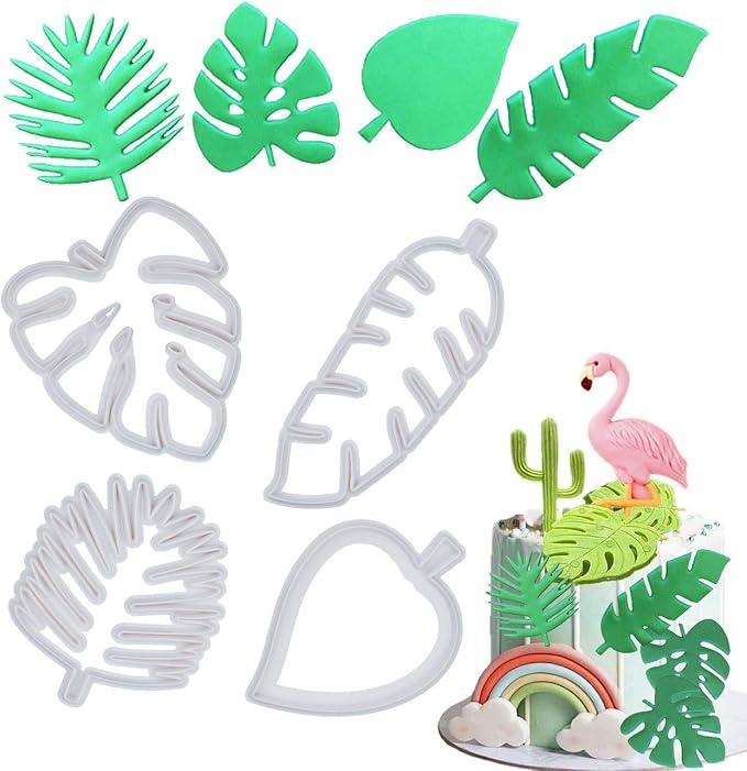 Mity rain Tropical Leaf Cookie Cutter - Hawaiian Palm Leaves Fondant Cutters Set for Gum Paste, Sugarcraft Candy, Luau Cake Decorating （4Pcs）