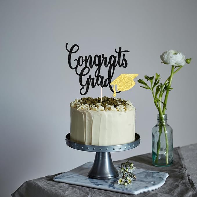 Congrats Grad Cake Topper,2026 Graduation Cake Topper, Congrats Grad Decorations,2026 High School/College/Senior Graduation Party Decorations Supplies. (Congrats Grad Black gold)