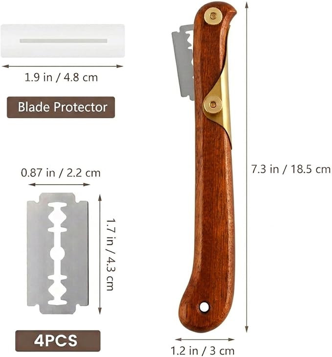 Linora Bread Lame sourdough scoring tool - Handcrafted Wooden bread scoring knife with 4 Razor Blades, scoring tool for sourdough bread baking, bread scorer blade with protective cover