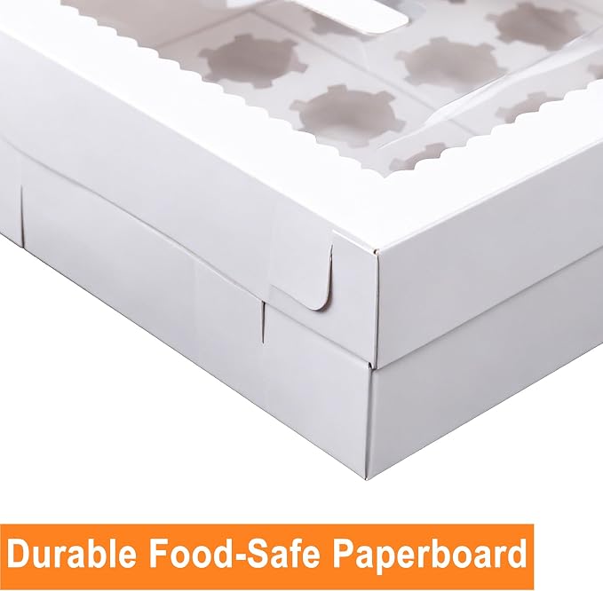 Mini Cupcake Box 5 Pack, Each Holds 24 Mini Cupcakes, White Cupcake Containers with Clear Window, 15 x 11 x 4 Inches Cupcake Holder for Birthday, Holiday, Party, Bakery