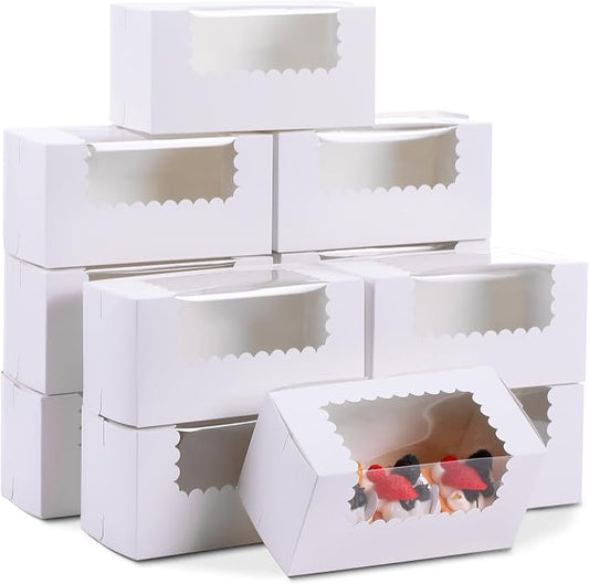 Ireer 40 Pcs 8 x 4 x 4 Inch Bakery Boxes with Window Cookies Pumpkin Roll Container Donut Boxes Pastry Cake Packaging Safe for Loaf Muffins Breads Dessert Treat (White)