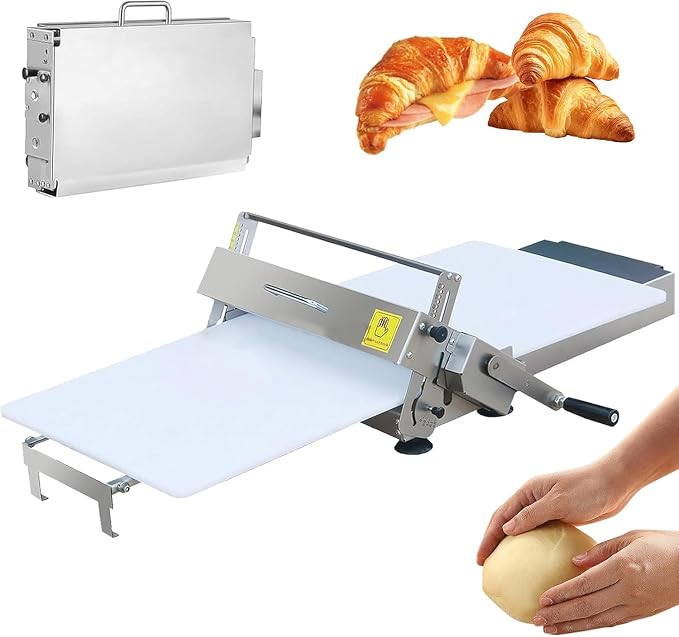 Dough Sheeter Machine, Stainless Steel Folding Dough Sheeter Machine with Adjustable Manual Roller, Table Top Design, and Easy-Clean Surface for Laminating Croissant and Puff Pastry Dough