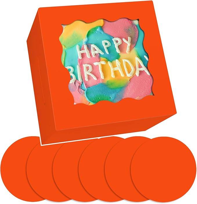 Bakepacker 36pcs 6x6x5 Inches Cake Boxes with Window 18-Packs Orange 6 Inch Bakery Boxes (18 Cake Boxes +18 Cake Boards Included)