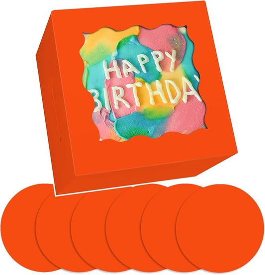 Bakepacker 36pcs 6x6x5 Inches Cake Boxes with Window 18-Packs Orange 6 Inch Bakery Boxes (18 Cake Boxes +18 Cake Boards Included)