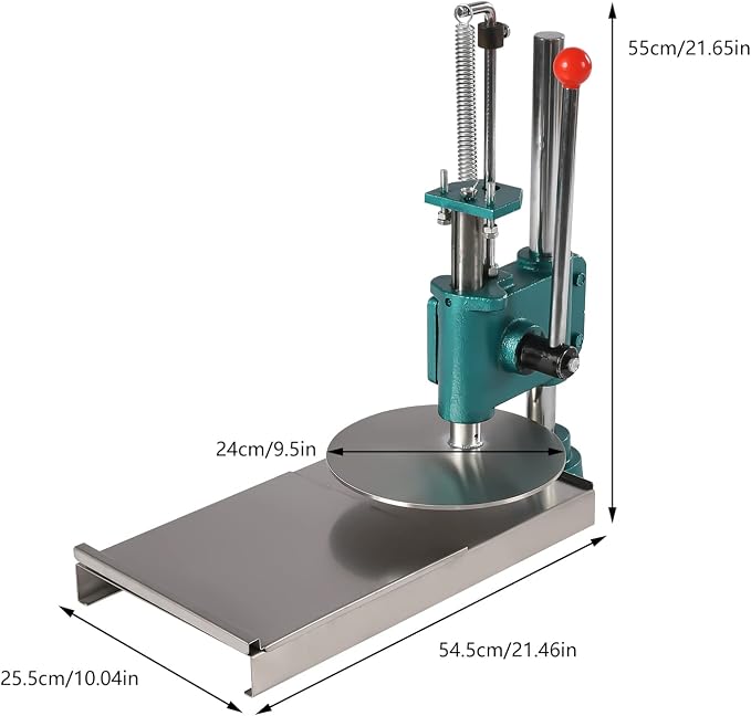 Dough Press Machine, Portable Pizza Dough Press Household Pizza Dough Pastry Manual Press Machine for Making Hand Pies, Meatloaf, Soft Rolls Pizza Dough Maker Adjustable Thickness (9.5in)