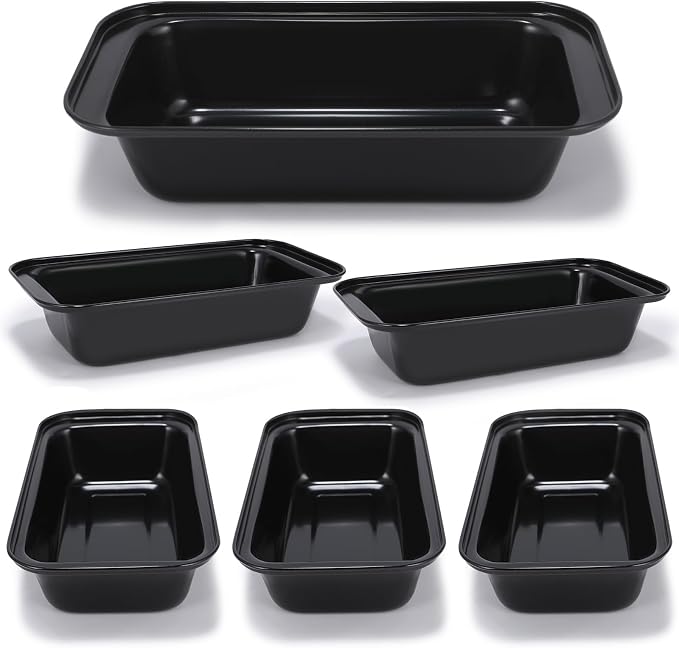 Yoehka 6 Pack Bread Pan Set, Non-Stick 8×4 Loaf Pans for Baking Homemade Bread, Sourdough, Brownies, Cake, Carbon Steel, Rectangle Baking Pans (Black)