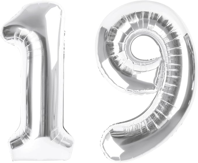 Numbers 40Inch Balloons, Silver Number 19 Balloons Birthday Decoration for Men & Women, Foil Silver Party Decorations for Birthday Wedding Engagement Memroial Day's