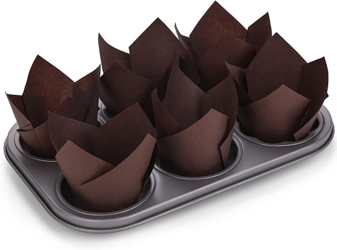 DC QZHMKJ PET 200Pcs Tulip Cupcake Liners Muffin Baking Holders Premium Cups Wrappers Christmas Lliners for Weddings, Birthdays, Anniversaries, and Special Occasions（Brown）