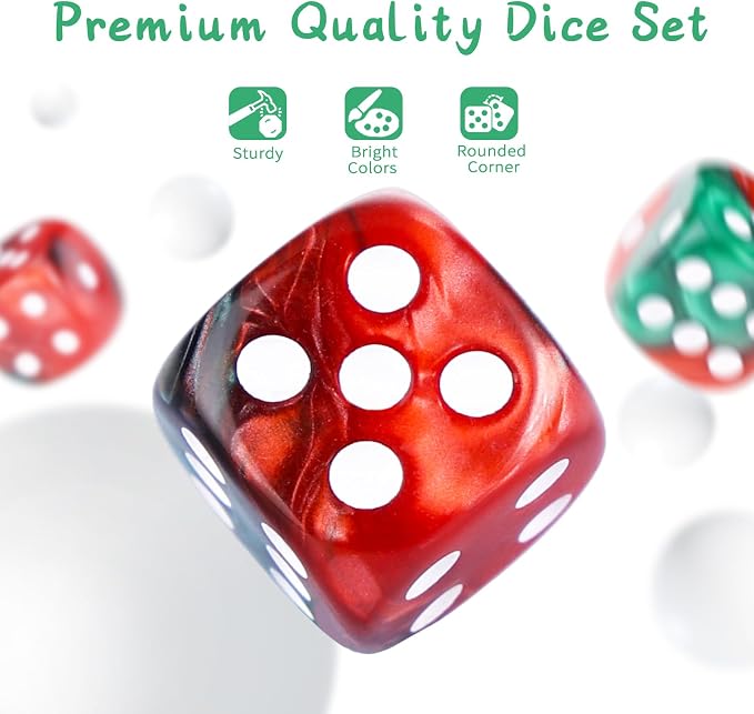 36 of Pack 12MM 6 Sided MINI Dice Set,Two Colours D6 Game Dice Set, 6 Sided Standard Dices for Yahtzee, Bunco or Teaching Math,with Portable Plastic Box(Red Green)