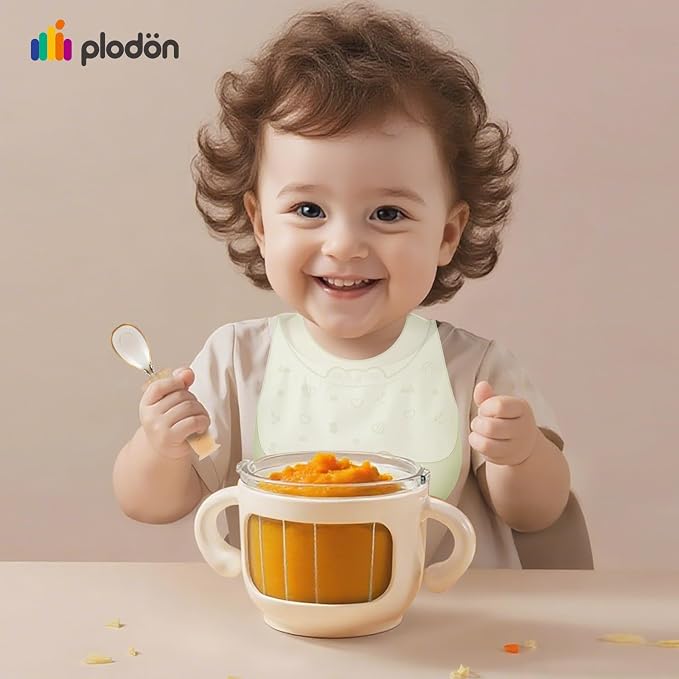 Baby Food Maker Set with 316 Steel Blades & Glass Bowl, White Baby Food Blender with A Feeding Spoon, A Bib, 4 Separate Food Ice Cube Trays and Two 7oz Food Storage