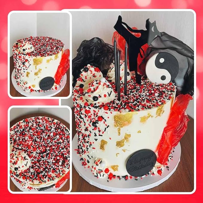 Red White and Black Sprinkles for Cake Decorating and Baking Cupcakes - Fancy Edible Red Sprinkles for Cookies with White Black Sprinkle Decorations in Jimmies, Nonpareils, Sugar Pearl with Star Quins