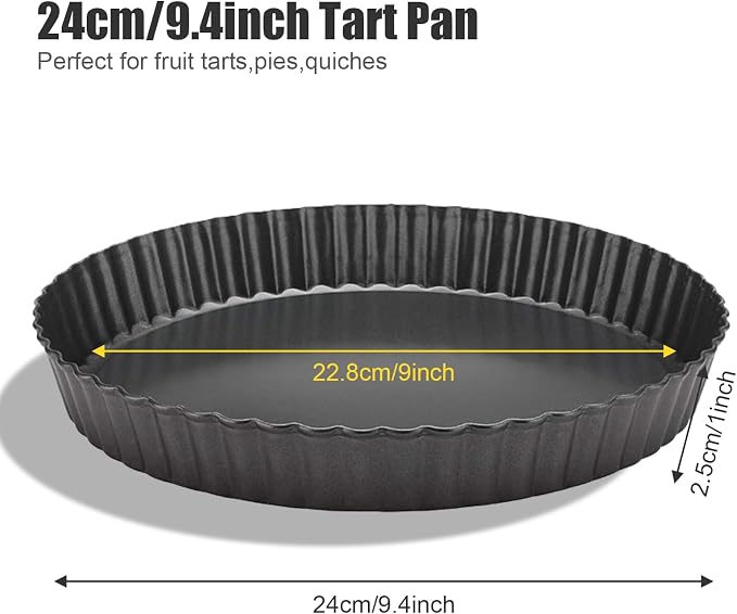 Tart Pan Removable Bottom 9 Inch Tart Pans Round Nonstick Quiche Pan Carbon Steel Quiche Baking Dish with Fluted Edges Fruit Tart Molds for Baking Pie Mold Pizza Chiffon Cake Dessert