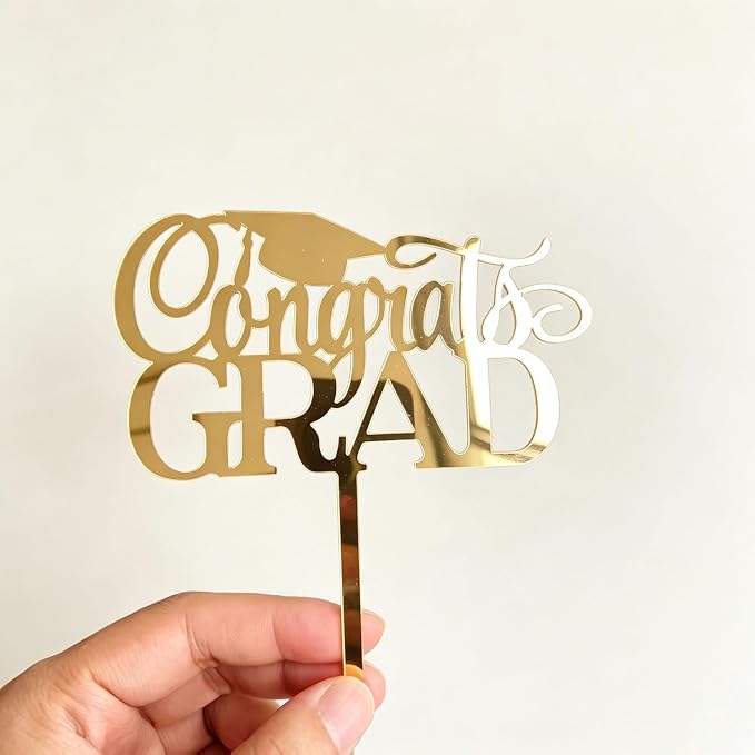 Acrylic Congrats Grad Cake Topper,Gold Grad Hat Cake Decortion,Class of 2026 Graduates Grad Decor for Graduation Themed Party Decoraton Supplies