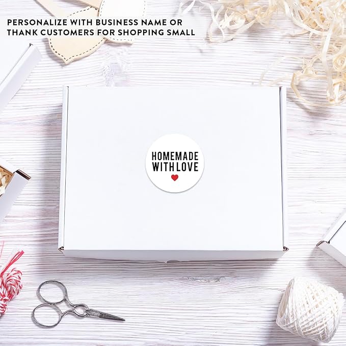 Andaz Press Round Small Business Sticker Labels, 120-Pack, Homemade with Love, Red Heart, Handmade Stickers for Packaging, Product Labels for Small Business, Business Thank You Stickers