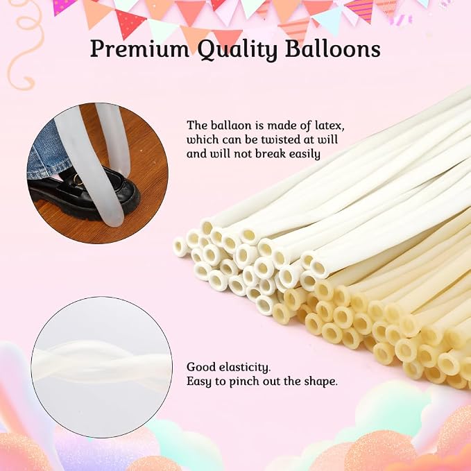260 Clear 100 Pcs Long Balloons for Tying Arch - White Latex Animal Twisting Balloons for Back to School