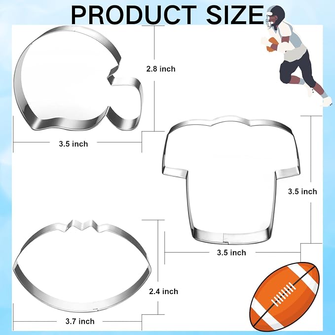 LUBTOSMN New Football Cookie Cutter Set-3 Piece-3.5 inch-Football, Football Helmet and Jersey Fondant Biscui Cutters