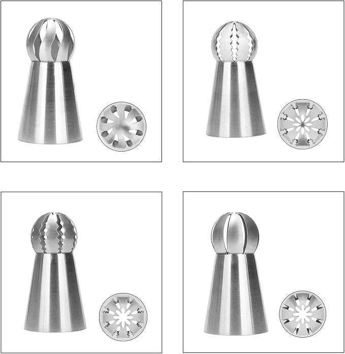 8PCS Russian Piping Tips Set, Stainles Steel Cake Cupcake Decorating Supplies Russian Ball Tips Pastry Nozzle Flower Shaped Frosting Icing Tips Set Baking Tools By Giveme5 (3#)