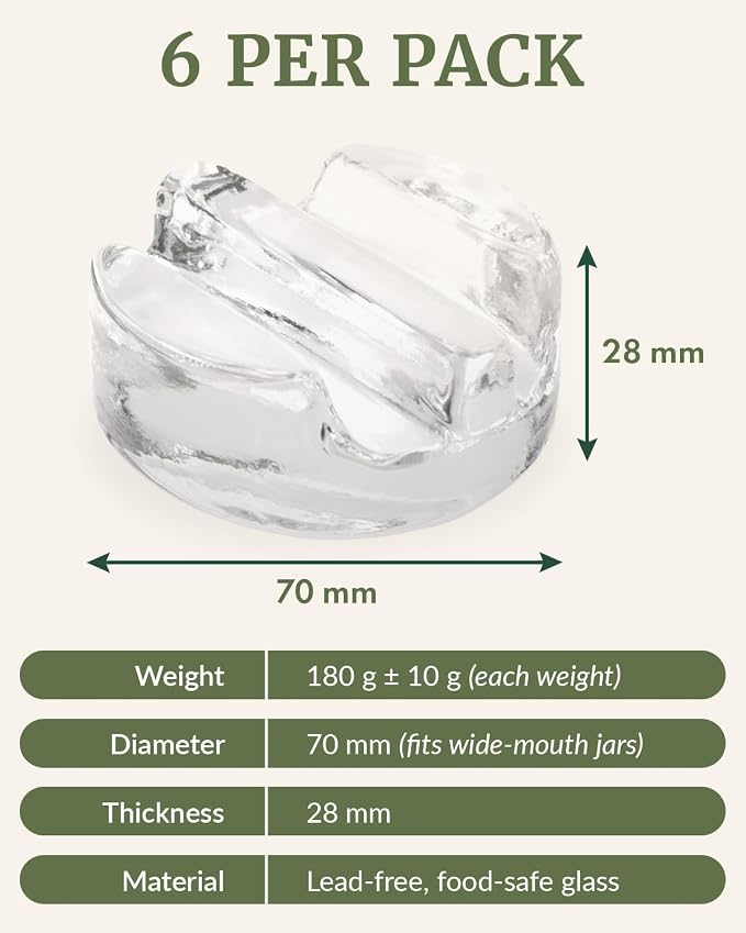 Elementi Fermentation Weight Set of 6 - Fermenting & Canning Weights for Wide Mouth Mason Jars - Highly Durable Soda-Lime Glass - Perfect for Home Pickling, Sauerkraut, Kimchi & More