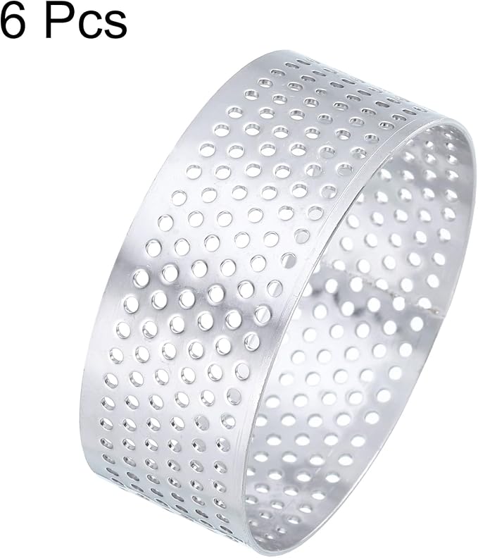 HARFINGTON 6Pcs Stainless Steel Tarts Rings 2.4" Perforated Metal Circle Baking Dessert Mousse Round Cake Ring Non Stick for Home Kitchen Food Cheese Making Tool