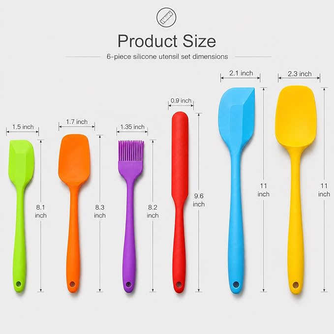 6-Piece Premium Silicone Spatula Set - Heat Resistant, Dishwasher Safe Turner, Nonstick Silicone Spatulas for Kitchen Use, Cooking