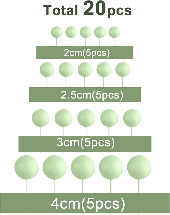 ASTARON 20 Pcs Ball Cake Topper Decorations Mini Balloons Cake Topper Sticks Light Green Balls Cake Picks Cake Topper Balls Cake Decorations for Wedding Birthday Cake Decorations