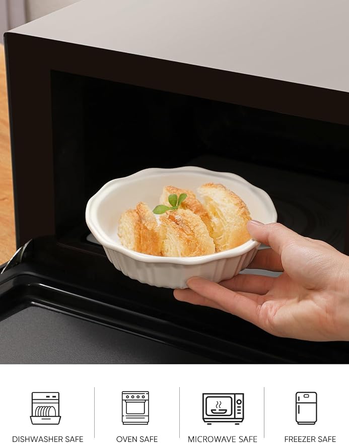 LIFVER Ceramic Pie Pans for Baking 6 Inches, 11.6 OZ Set of 4 Deep Pie Dish, Round Mini Pie Plates Tart Pans, Small Quiche Baking Fluted Dish Pan for Dinner, Oven, Freezer, Microwave Safe