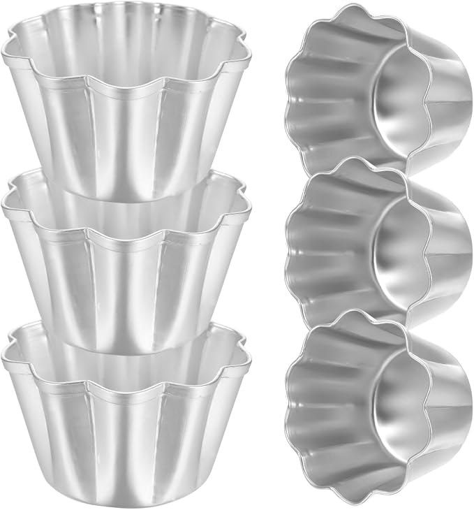 SHERCHPRY 6Pcs Egg Tart Molds Aluminium Pie Tins Mini Tart Tins Tiny Pie Tin Cupcake Cake Mold Pudding Molds for Home Baking