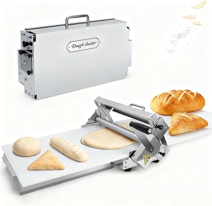 12" Folding Dough Sheeter,Manual Stainless Steel Dough Machine,dough sheeter machine for home,(ith Sheeter Board) Thickness Adjustable，Suitable for home and commercial use