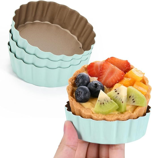 4 Pcs 3.6 Inch Mini Tart Pan Depth 1 Inch with Removable Bottom NonStick Tin - Green
