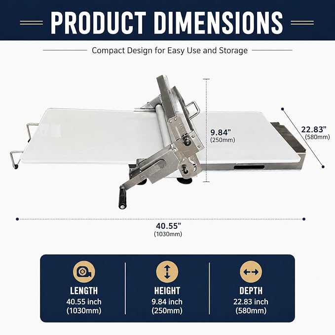 Folding Dough Sheeter, Countertop Dough Sheeter,Dough Roller Machine Stainless Steel Sheeter 0.2-25mm Adjustable Thickness Stainless Steel Manual Dough Sheeter Machine With Boa Length 40''