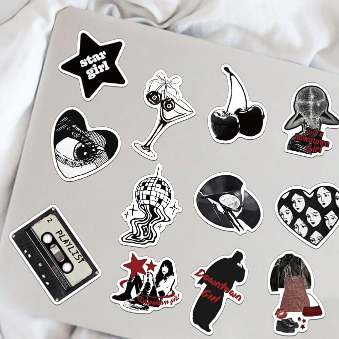 100 Pcs Aesthetic Downtown Girls Stickers Pack Sticker Cool Trendy Y2K Black Aesthetic Vinyl Waterproof Stickrs for Water Bottles Laptops Bike Car Motorcycle Skateboard