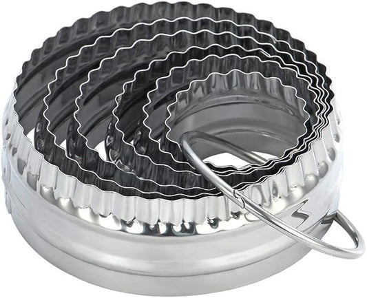 Fluted Cookie Cutters- Round Biscuit Cutters Set of 6 Pieces, Double Sided Fluted and Plain Edge Cookie Cutters, Stainless Steel | Stainless Steel, Double Sided, Fluted and Plain Edge
