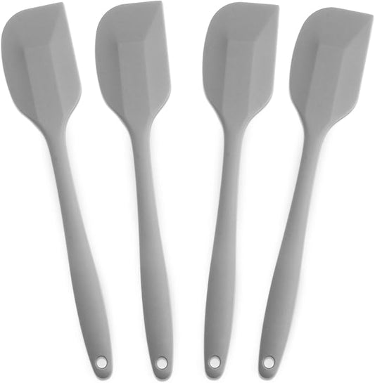 4‑Piece Silicone Spatulas Set Heat Resistant 600°F Seamless Steel‑Core Rubber Spatulas for Nonstick Cookware ALLWIN HOUSEWARE Uniform Length Kitchen Spatulas for Cooking & Baking, Grey