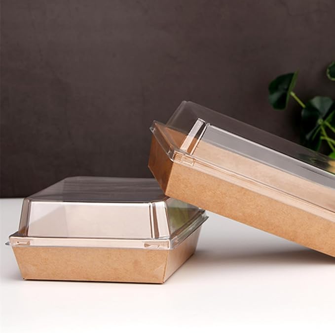40 Pack Paper Charcuterie Boxes with Clear Lids, 7 x 5 Inch Brown Disposable Take Out Bakery Container, To Go Boxes for Cake Slice, Cupcakes, Sandwiches, Cookies, Cocoa Bombs, Salads