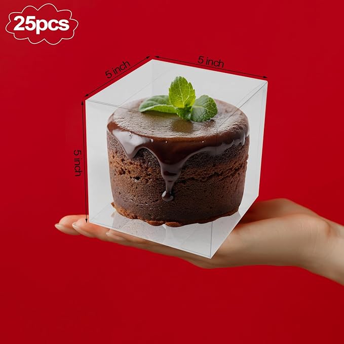 Bssay 25 Pack 5x5x5 Inch Clear Favor Boxes,Transparent Favor Boxes for Wedding, Baby Shower, Party Treats