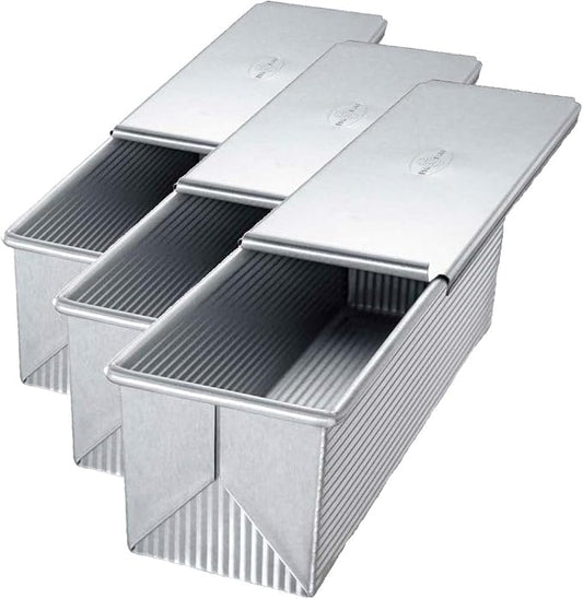 USA Pan Pullman Loaf Pan with Cover, Large w Set of 2, 13 x 4 (Pack of 3)