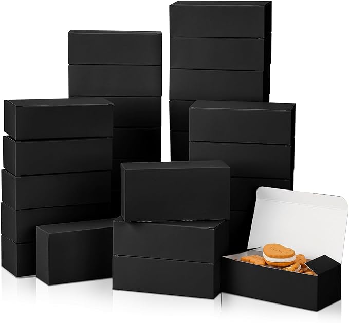 FillTouch 36 Pcs Black Bakery Boxes 5.75 x 2.75 x 1.5 Inch Black Cookie Boxes Pastry Box for Cupcakes, Desserts, Cookies, Candies Donuts Cookie Containers for Party Favor and Gifts