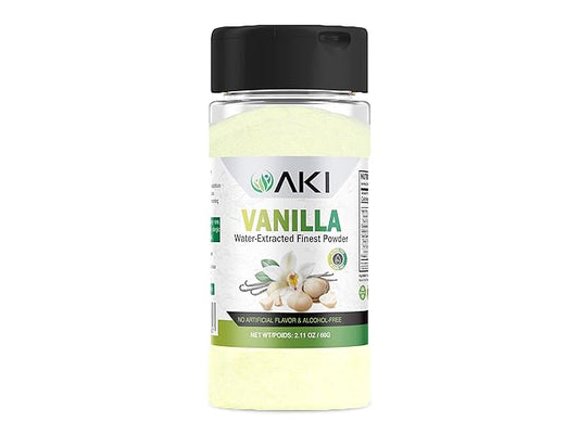 AKI Vanilla Water Extracted Powder From Authentic Beans for Flavoring, Cooking, Baking & Smoothies - Sugar Free & Alcohol Free - Added 2% Monk Fruit Sweetener - Non-GMO & Vegan (2.11oz/60g)