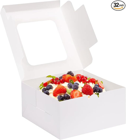 Moretoes 32pcs Cake Boxes, 10x10x5 Inch Cake Containers With Window, Bakery Boxes Pastry Container Cajas Para Pasteles for Valentine's Day, Mother's Day, Cookie, Cupcakes, Pies