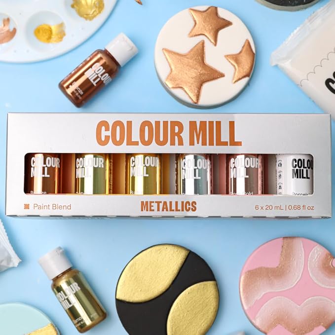 Colour Mill Edible Food Paint Blend 20 mL – Metallics Pack | 6 Dessert-Coating Colors: Bronze, Butter, Glamor, Porcelain, Rose Gold & Sterling