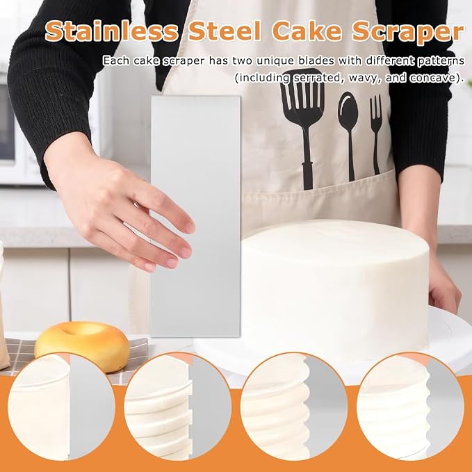 3Pcs Stainless Steel Cake Scraper & 6Pcs Plastic Pattern Scraper,8.7 Inch Double Sided Patterned Edge Stripe Edge Smoother Scraper,Cake Comb for Butter Mousse Cream Decoration