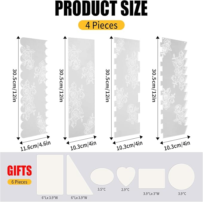 KALAIEN Cake Scraper 10 Pieces Acrylic Cake Smoother, Icing Smoother Cake Frosting Comb Scraper for Cake Decoration