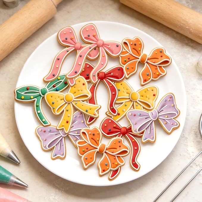 6Pcs 3D Bow Cookie Cutter Set Cute Cookie Cutters and Stamps for Baking Cookies Wedding Bow Fondant Cutters Birthday Cookies Making Supplies for Cupcakes Dessert DIY Craft Baking Biscuit Cutter