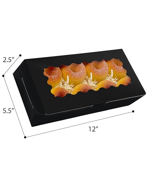 qiqee 50 Packs Black Cookie Box with Window 12x5.5x2.5 Inch Two Uses Pastry Biscuit Bakery Box For Packaging