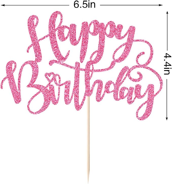 Handmade Glitter Happy Birthday Cake Topper,Birthday Party Cake Decorations, Anniversary/Birthday Party Decoration Supplies (Pink)