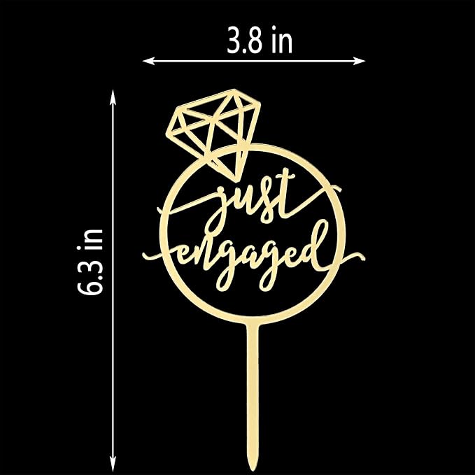 JIEEIN Mirror Gold Just Engaged Cake Topper, We're Engaged Cake Pick Engagement Party Decorations, Bridal Engagement Wedding Cupcake Decoration Party Supplies