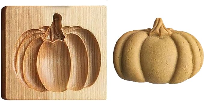 Carved Wooden Gingerbread Cookie Mold,3D Wooden Baking Mold Cookie Biscuit Press Stamp Molds,Cookie Cutter,Cookie Stamp,DIY Biscuit Stamp Mould for Halloween Thanksgiving Christmas(Pumpkin）