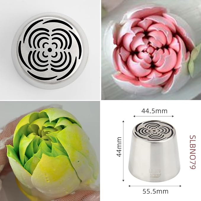 10 Pieces Extra Large Stainless Steel Seamless Russian Piping Tips Set,Flower Icing Nozzles with 1 Cleaning Brush,1 Reusable Pastry Bag for Making Marshmallows,Cupcakes Bouquet,Pastry Baking Tools
