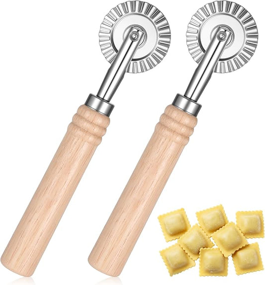 JJUNW 2Pcs Pastry Cutter, Ravioli Cutter, Fluted Pastry Cutters Wheel Stainless Steel Pizza Cutters Wheel, Dough Cutting for Home Making Pasta Pizza Ravioli Cookie Tools
